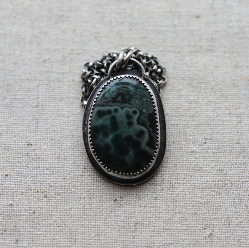 Ocean Jasper Fern Sterling Silver Handcrafted Necklace by Silver Sky Creations